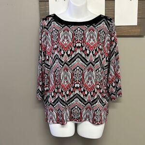 Alfred Dunner Women’s Abstract BoatNeck 3/4 Sleeves Pullover Shirt- LP